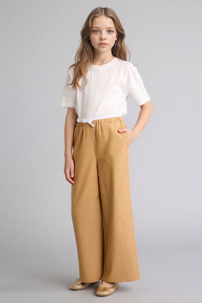 DeFacto Beige Girl Wide Leg Denim Look Trousers Casual - Image 1